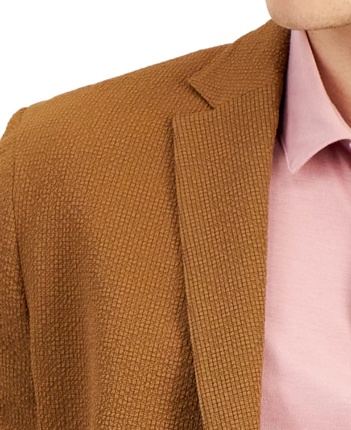 Alfani Men's Classic Fit Textured Seersucker Suit Jacket Brown Large