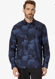 Ted Baker London Mens Regular Fit Tree Print Button Down Shirt Blue Large / 4