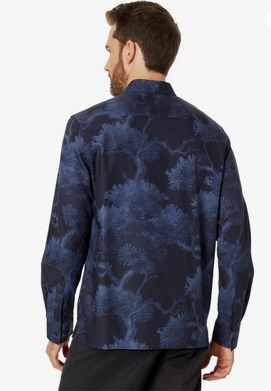 Ted Baker London Mens Regular Fit Tree Print Button Down Shirt Blue Large / 4