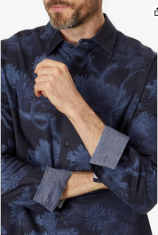 Ted Baker London Mens Regular Fit Tree Print Button Down Shirt Blue Large / 4