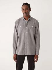 Frank and Oak Mens Nepped Worker Button Down Shirt Grey Large