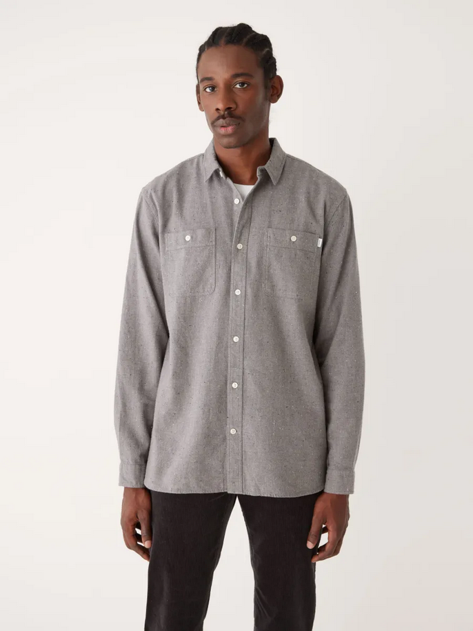 Frank and Oak Mens Rustic Nep Button Down Shirt Textured Grey XL