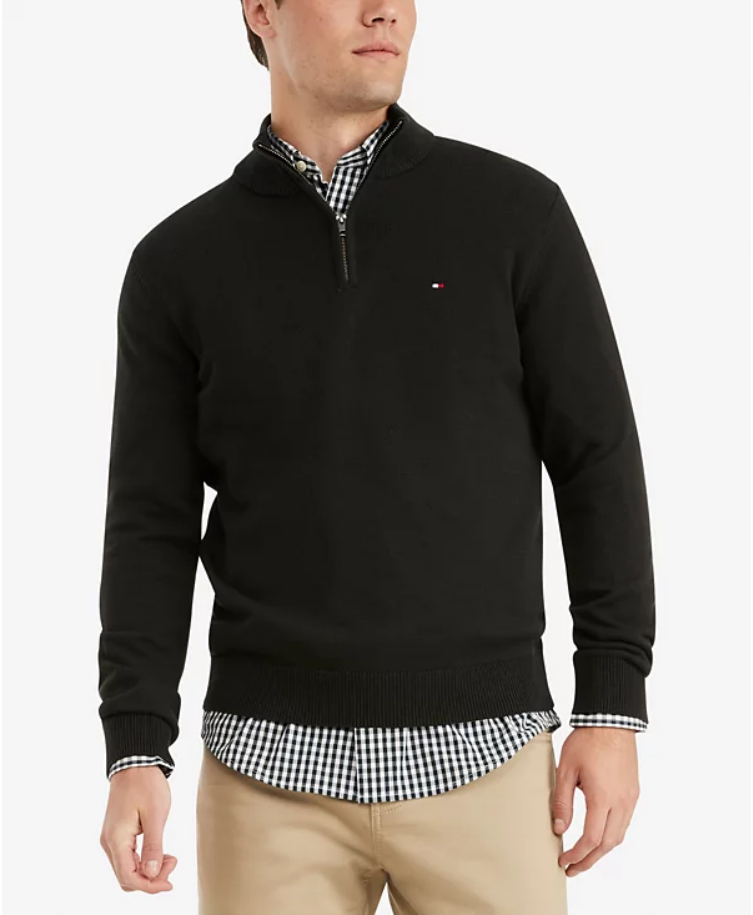 Tommy Hilfiger Mens Quarter Zip Sweater Dark Sable 2XL