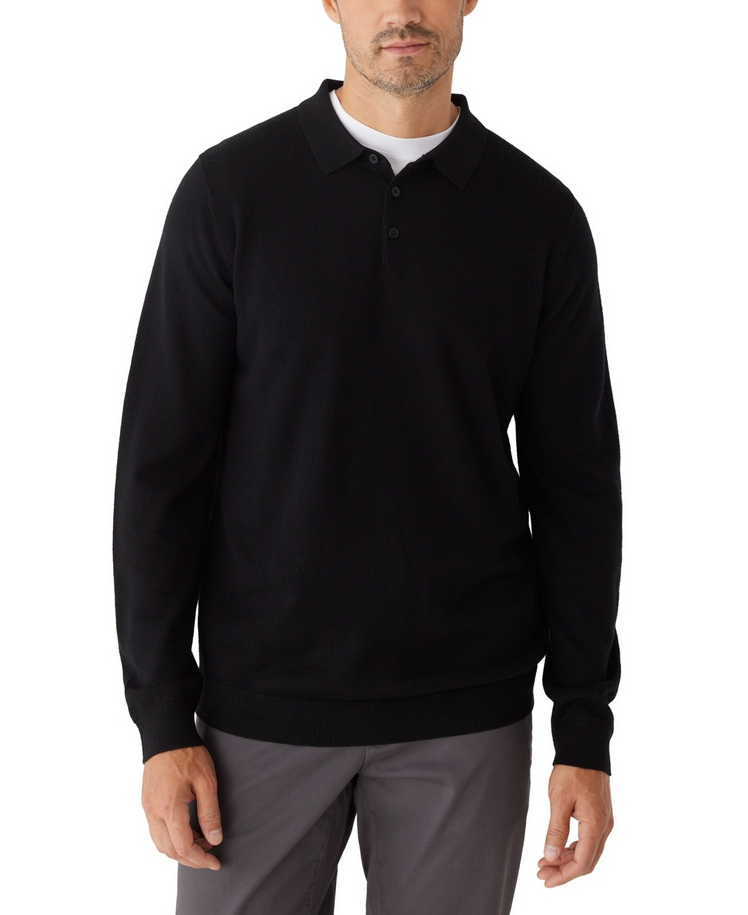 Frank And Oak Mens Merino Wool Long Sleeve Polo Sweater Black Small