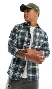 Tommy Hilfiger Mens Regular Fit Plaid Button Down Shirt Green Small