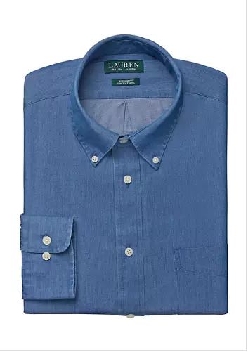 Lauren Ralph Lauren Mens Button Down Dress Shirt Light Indigo 2XL 18 18.5