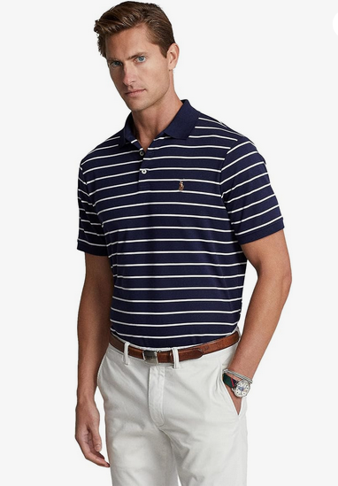 Polo Ralph Lauren Mens Classic Fit Striped Polo Shirt Soft French Navy 2XL