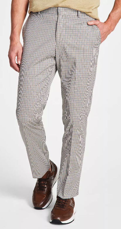 Tommy Hilfiger Modern Fit Mens TH Flex Stretch Dress Pants Check Tan 34 x 30