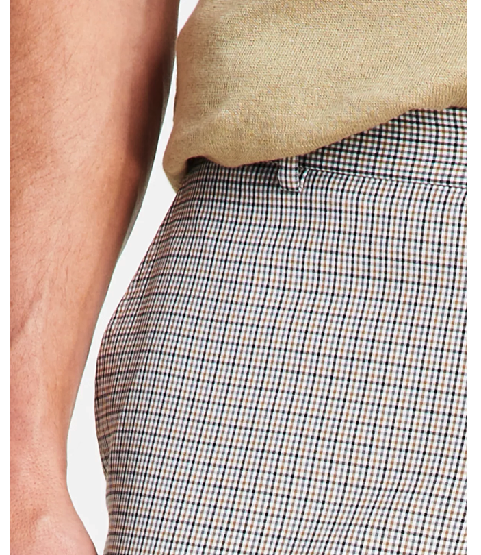 Tommy Hilfiger Mens Modern Fit TH Flex Plaid Dress Pants Beige Tan 36 x 32