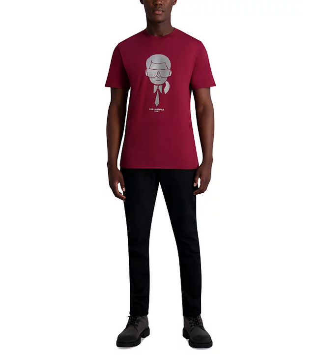 Karl Lagerfeld Paris Mens Metallic Karl Graphic Short Sleeve T Shirt Wine XL