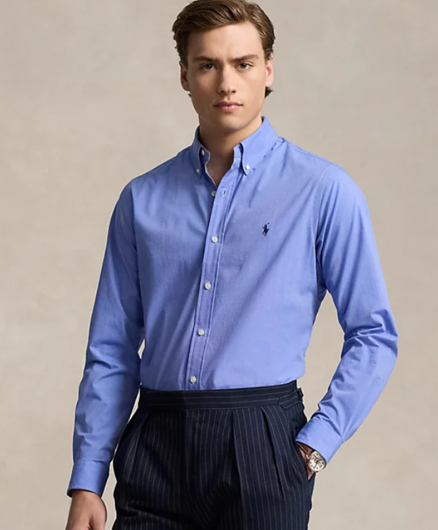 Polo Ralph Lauren Men's Slim Fit Stretch Poplin Dress Shirt Small Blue
