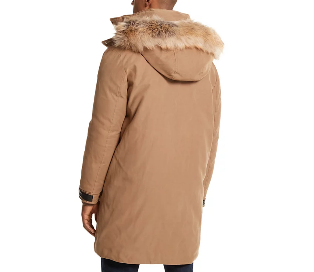 Michael Kors Mens Faux Fur Trim Hooded Parka Coat XL Brown Dark Camel