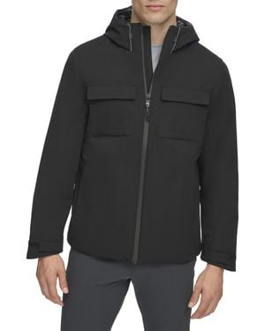 DKNY Men's Flex Tech Hooded Rain Jacket Slicker Black Small