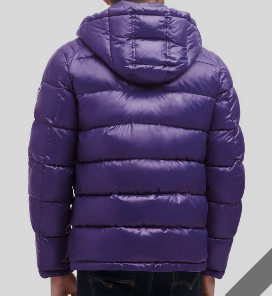 GUESS Men's Hooded Puffer Coat Purple Large