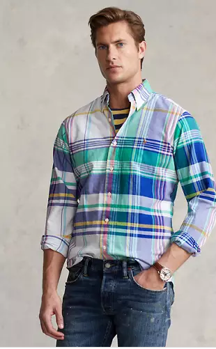 Polo Ralph Lauren Mens Classic Fit Oxford Button Down Shirt White Blue Medium
