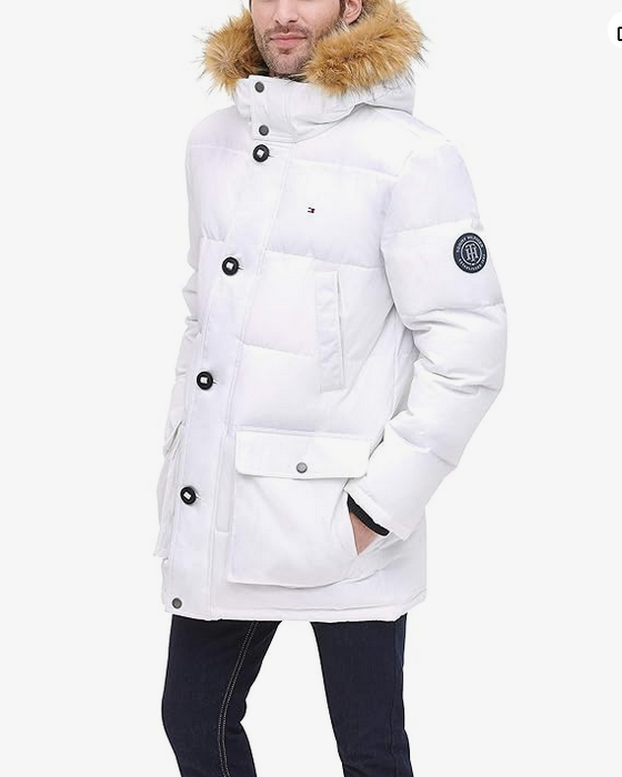 Tommy Hilfiger Mens Artic Faux Fur Long Snorkel Coat White Medium