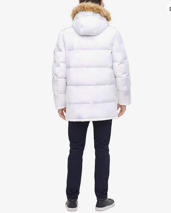 Tommy Hilfiger Mens Artic Faux Fur Long Snorkel Coat White Medium