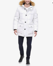 Tommy Hilfiger Mens Artic Faux Fur Long Snorkel Coat White Medium