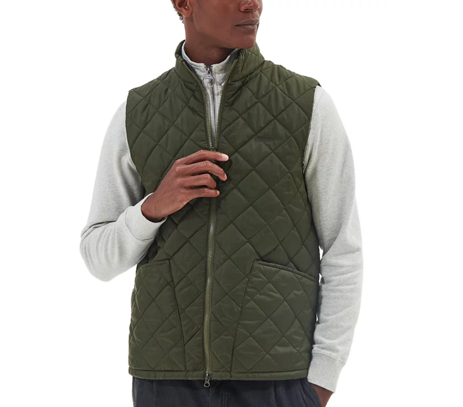Barbour Mens Quilted Monty Gilet Full Zip Vest Olive Green Small