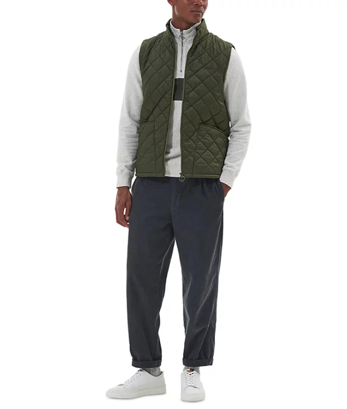 Barbour Mens Quilted Monty Gilet Full Zip Vest Olive Green Small