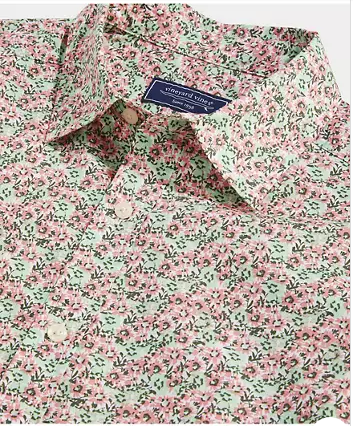 Vineyard Vines Gulf Floral Printed Mens Casual Short Sleeve Shirt Pink Small