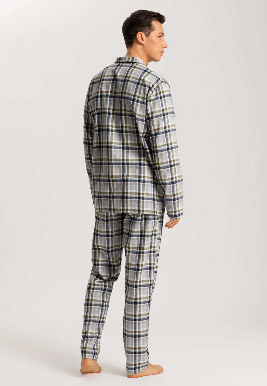 Hanro Mens Cozy Comfort Cotton Flannel Button Front Pajama Set Blue Medium