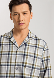 Hanro Mens Cozy Comfort Cotton Flannel Button Front Pajama Set Blue Medium