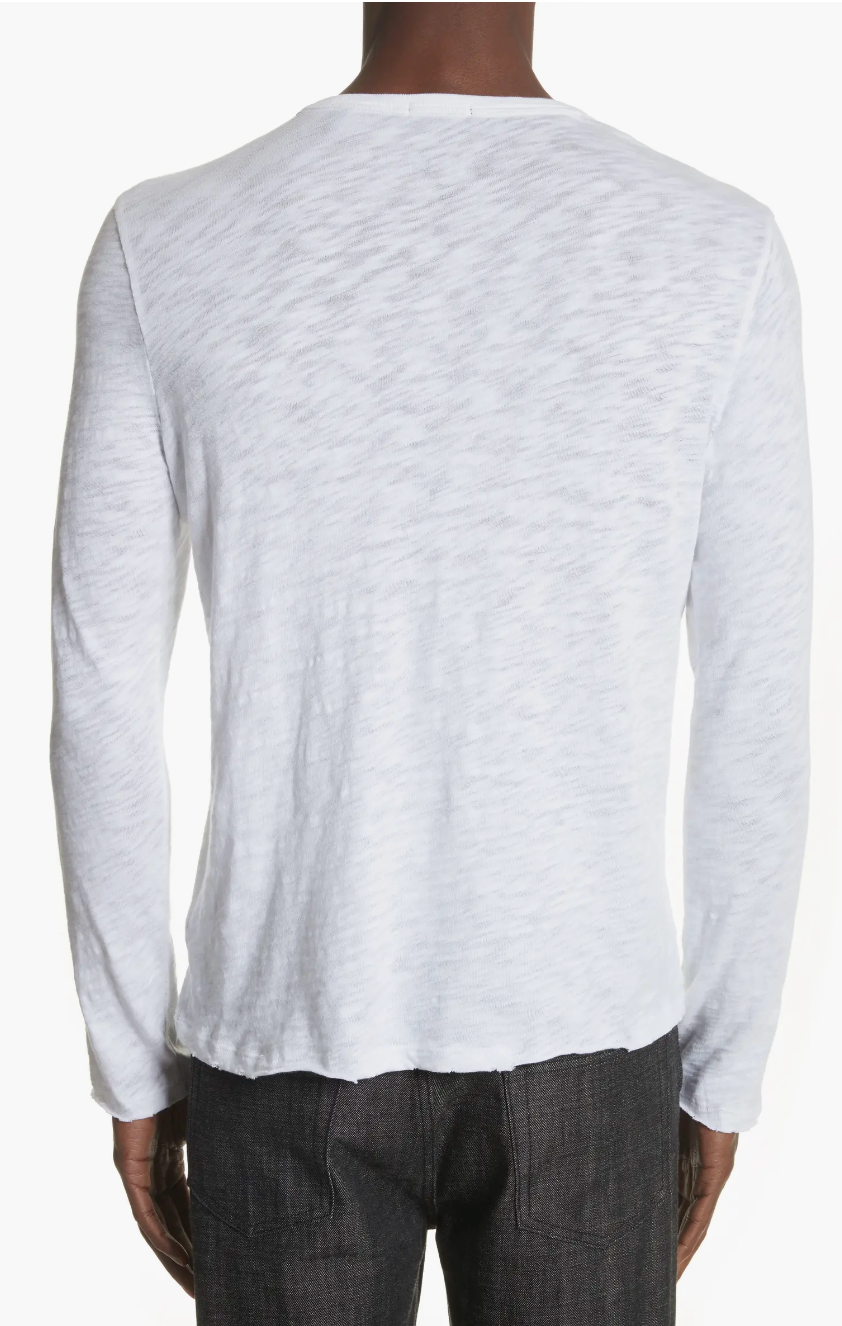 ATM Anthony Thomas Melillo Mens Distressed Long Sleeve T Shirt White Medium
