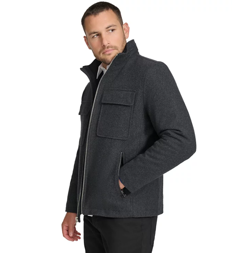 Calvin Klein Men's Hipster Full Zip Jacket with Zip Out Hood Charcoal  Medium