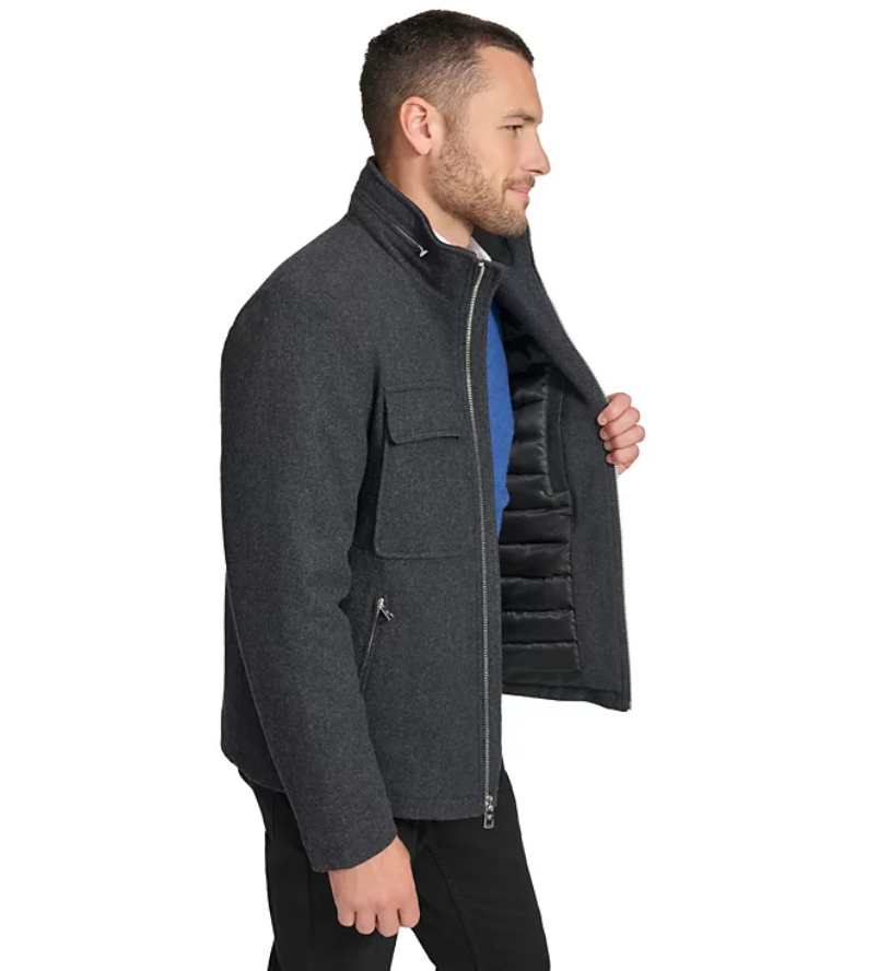 Calvin Klein Men's Hipster Full Zip Jacket with Zip Out Hood Charcoal  Medium