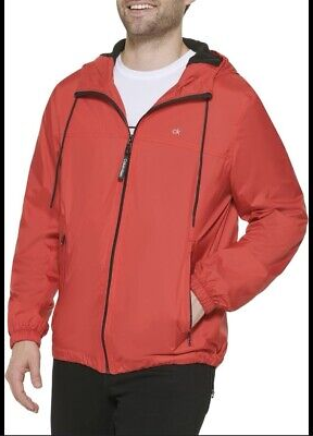 Calvin Klein Men's Polar Fleece Lined Windbreaker Bright Red 2XL