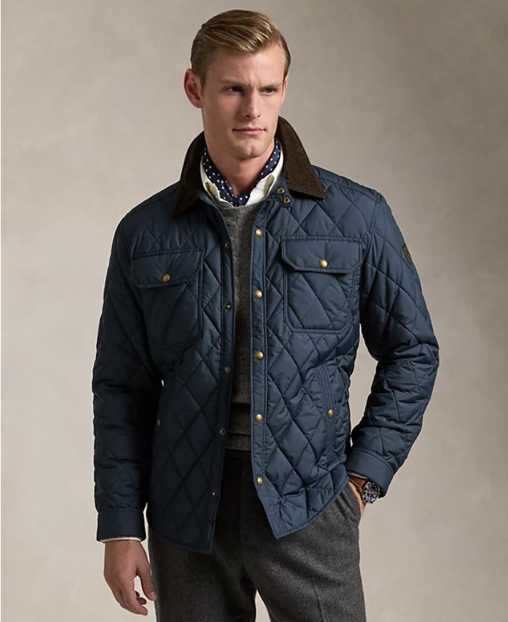Polo Ralph Lauren Men's Water Repellent Quilted Jacket College Navy Blue Small