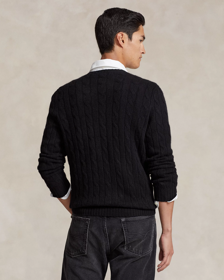 Polo Ralph Lauren Mens Cashmere Cable Knit Crewneck Sweater Black 2XL