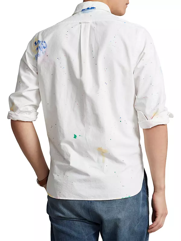 Polo Ralph Lauren Men's Classic Fit Shirt Preppy Paintsplatter White Small