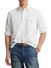 Polo Ralph Lauren Men's Classic Fit Shirt Preppy Paintsplatter White Small