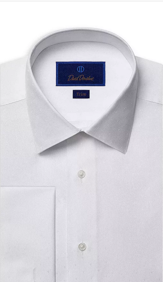 David Donahue Trim Fit Dobby Dot Formal Dobby Tuxedo Shirt White 16.5 32 33