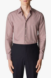 Eton Contemporary Fit Mens Check Stretch Button Down Shirt Red 15R