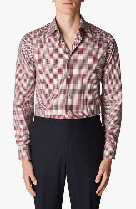 Eton Contemporary Fit Mens Check Stretch Button Down Shirt Red 15R