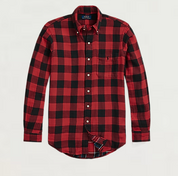 Polo Ralph Lauren Mens Knit Flannel Button Down Work Shirt Red Black Medium