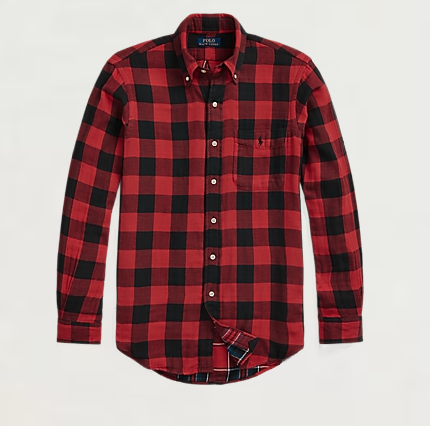 Polo Ralph Lauren Mens Knit Flannel Button Down Work Shirt Red Black Medium
