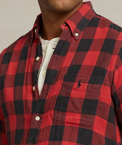 Polo Ralph Lauren Mens Knit Flannel Button Down Work Shirt Red Black Medium
