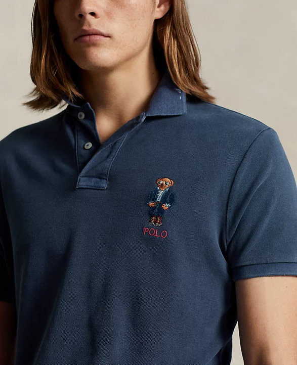 Polo Ralph Lauren Men's Custom Slim Polo Bear Mesh Polo Shirt Blue 2XL