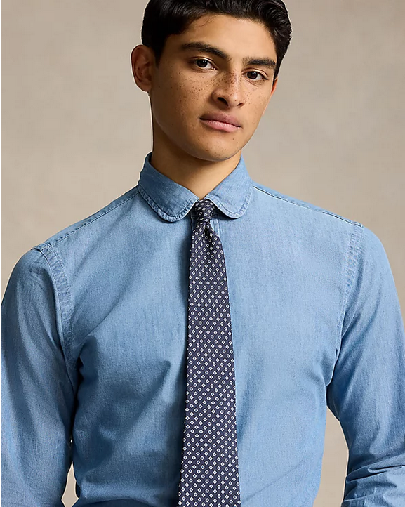 Polo Ralph Lauren Mens Cotton Custom Fit Button Down Chambray Shirt Blue 16