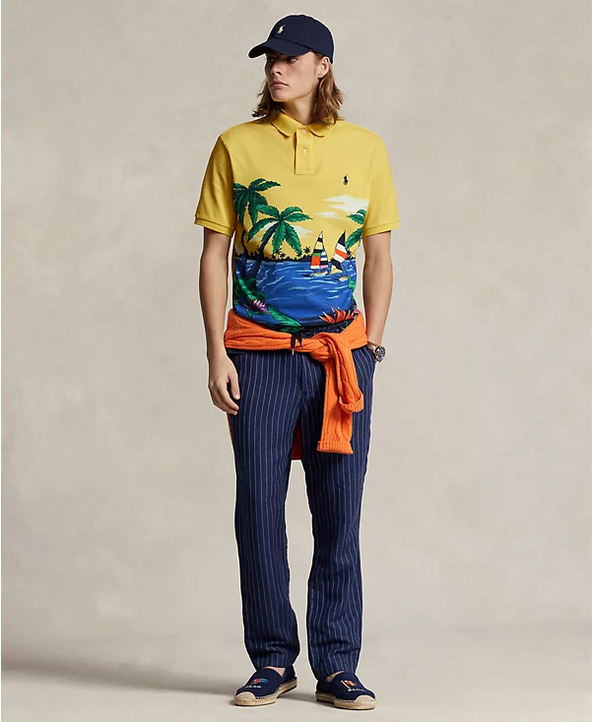 Polo Ralph Lauren Men's Classic Fit Tropical Mesh Polo Shirt Yellow Large