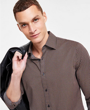 Michael Kors Men's Mosaic Print Midnight Button Down Shirt Brown Medium