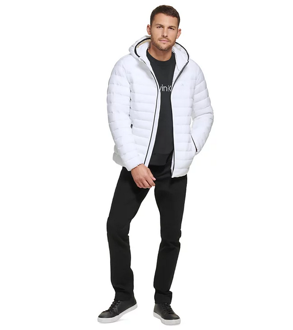 Calvin Klein Men's Hooded Packable Down Jacket White 2XL