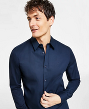 Calvin Klein Men’s Slim Fit Refined Button Down Dress Shirt Blue Medium