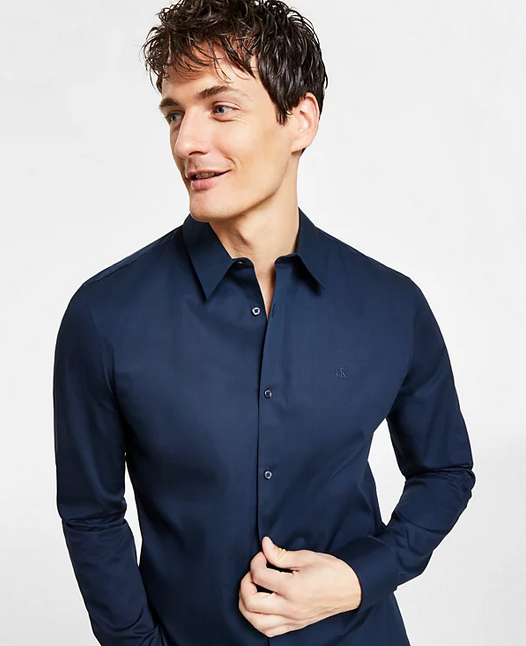 Calvin Klein Men’s Slim Fit Refined Button Down Dress Shirt Blue Medium