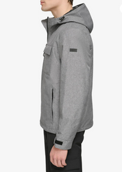 DKNY Men's Flex Tech Hooded Rain Slicker Grey 2XL