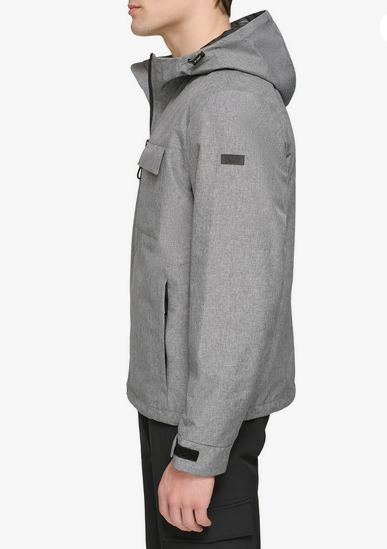 DKNY Men's Flex Tech Hooded Rain Slicker Grey 2XL